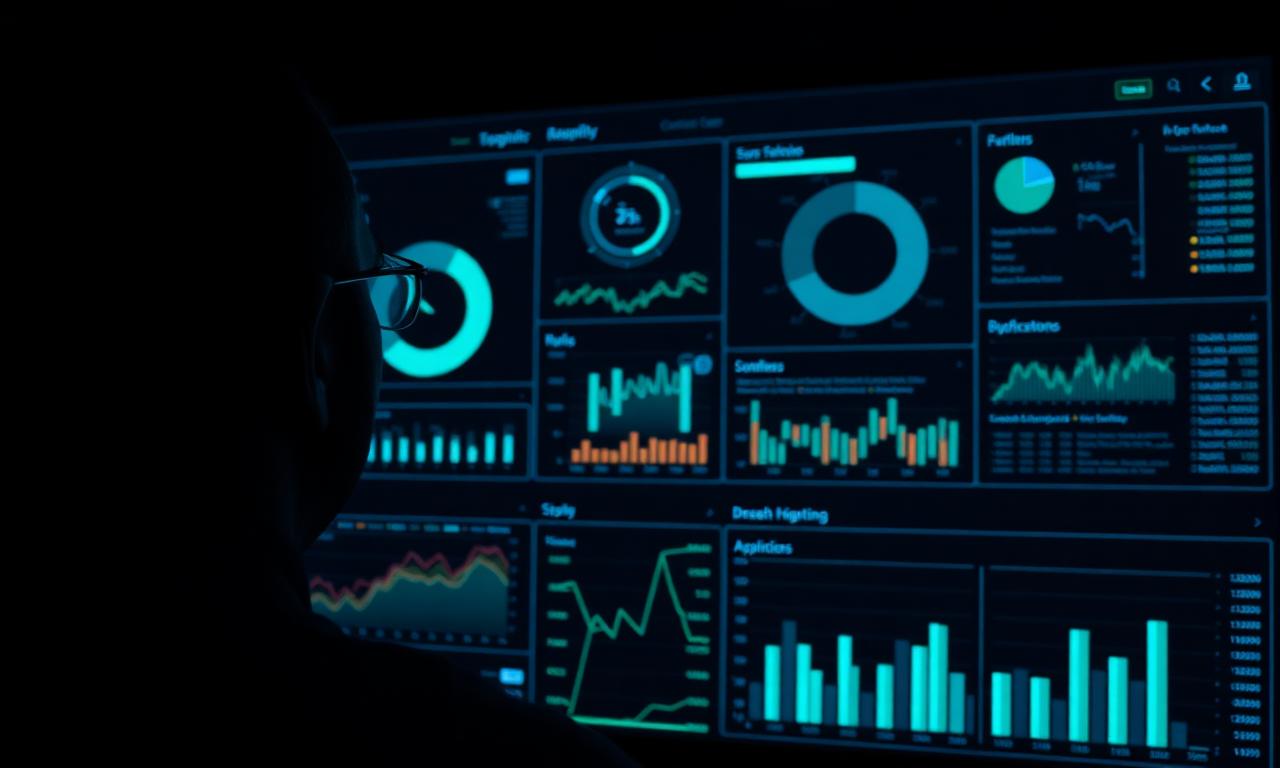 Person viewing teal data dashboard