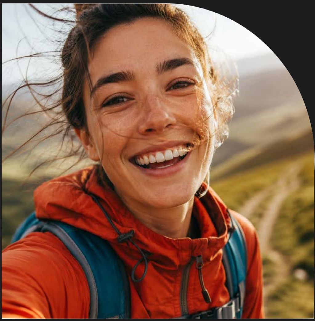 Woman hiking in mountain landscape